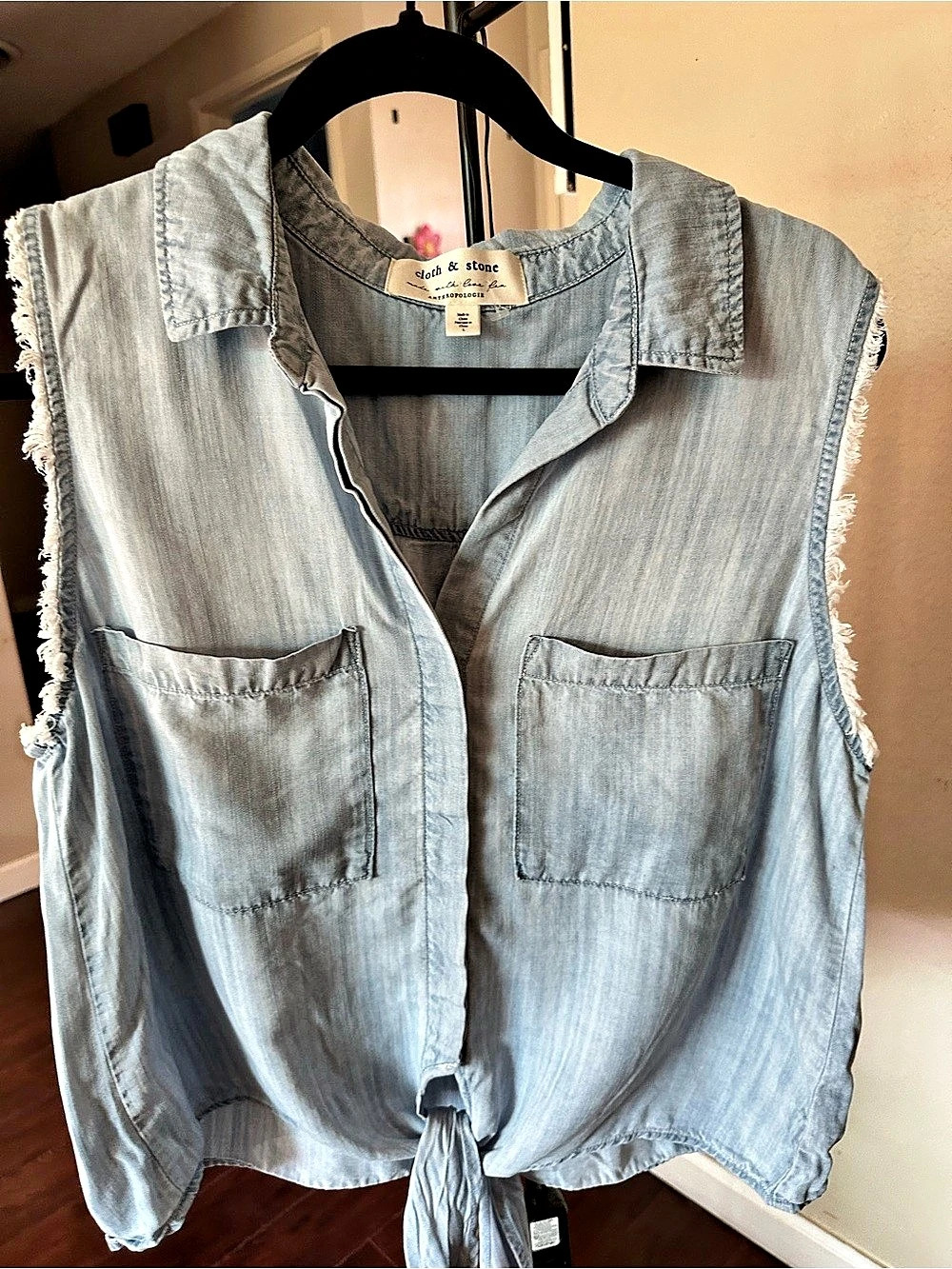 cloth & stone by Anthropology Tencel Tie-Front Button Down Top in Blue Large
